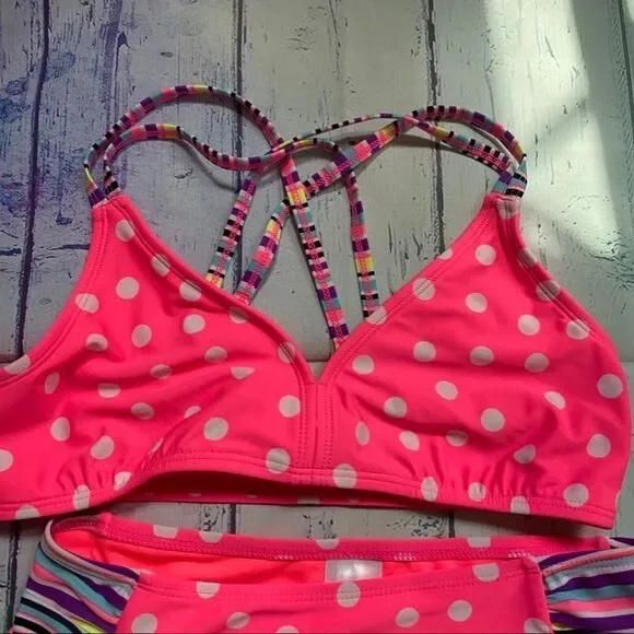 Xhilaration Girl's pink white polka dots bikini.